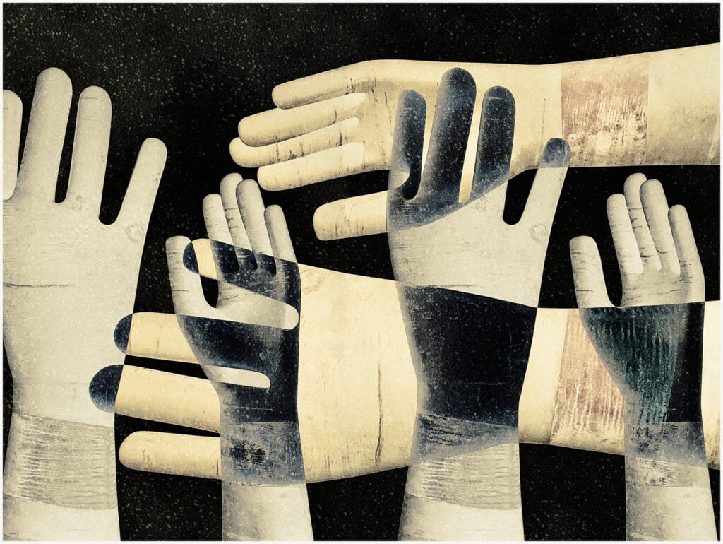 Abstract image of multiple hands and arms in various positions, artistic and surreal, Pudsey Camera.